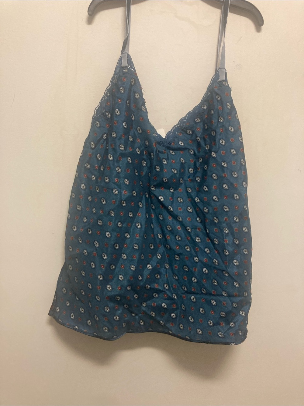 GEORGE/Teal Blue Printed Satin Camisole with Lace Trim NWT
